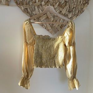 Urban Outfitters Yellow Gingham Smocked Top